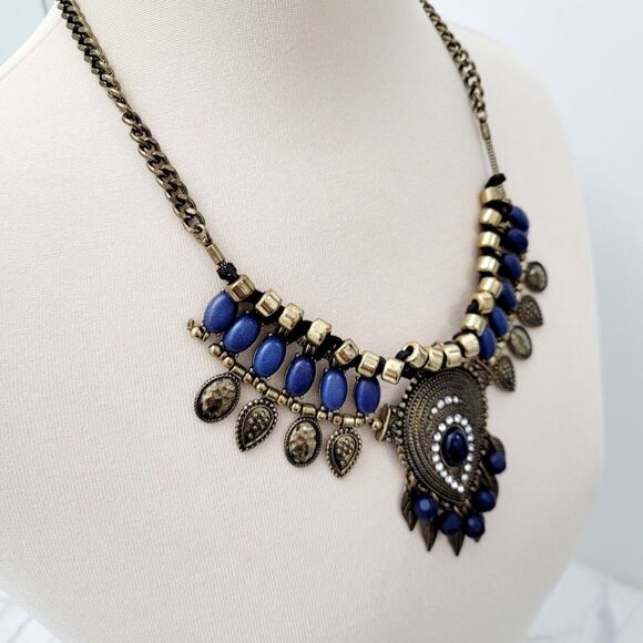 Vintage Blue Bohemian Rhinestone Necklace - Picture 5 of 9